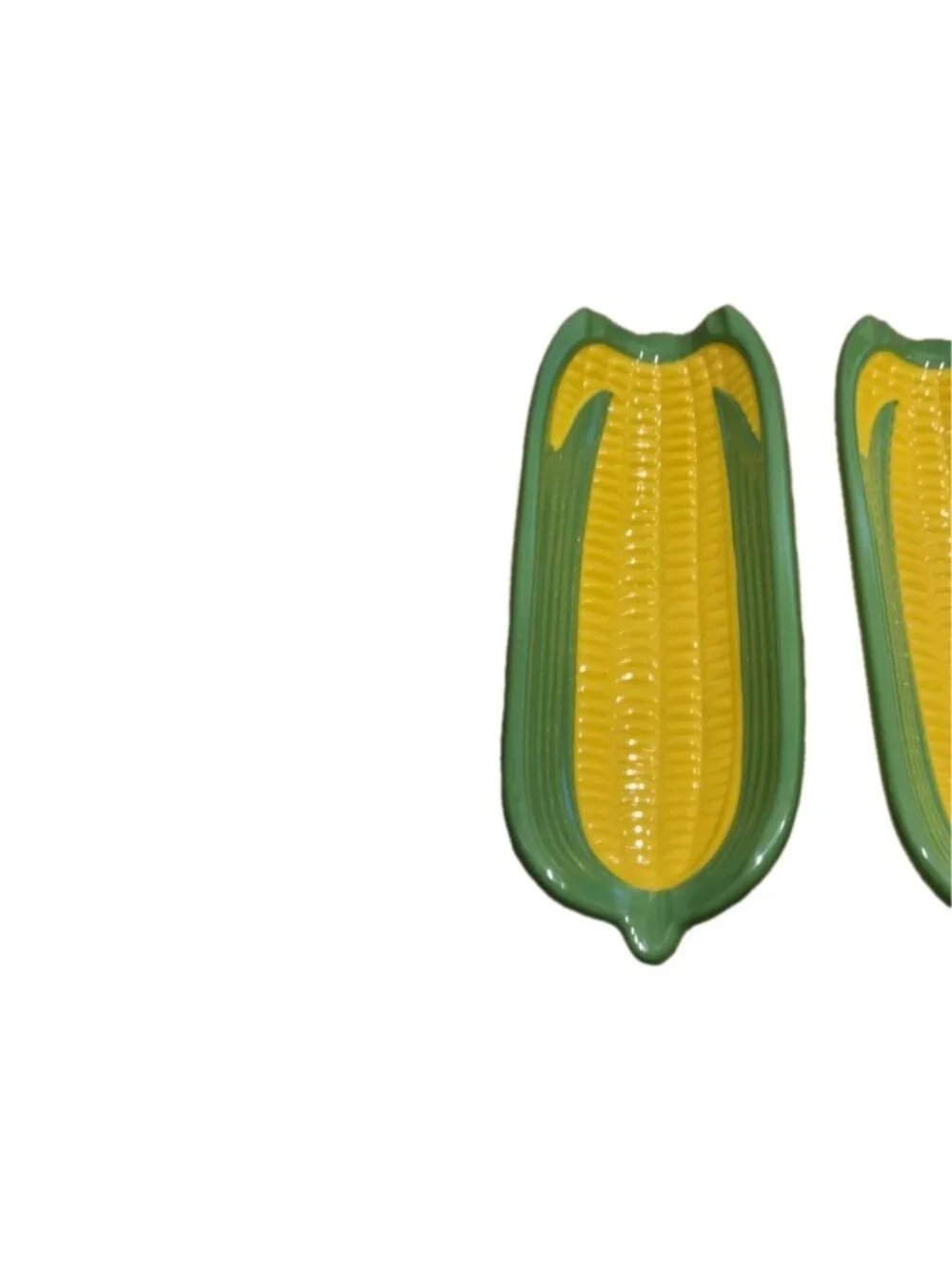 New Set Of 4 Yellow & Green Melamine Corn on the Cobb Dishes BBQ Picnic Party